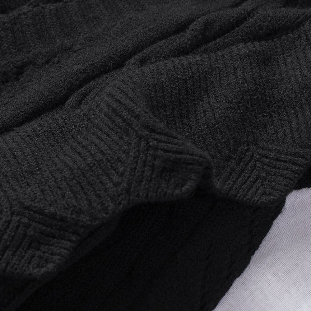 Black Ruffled Buttoned Open Front Knitted Sweater - Picture 13 of 16